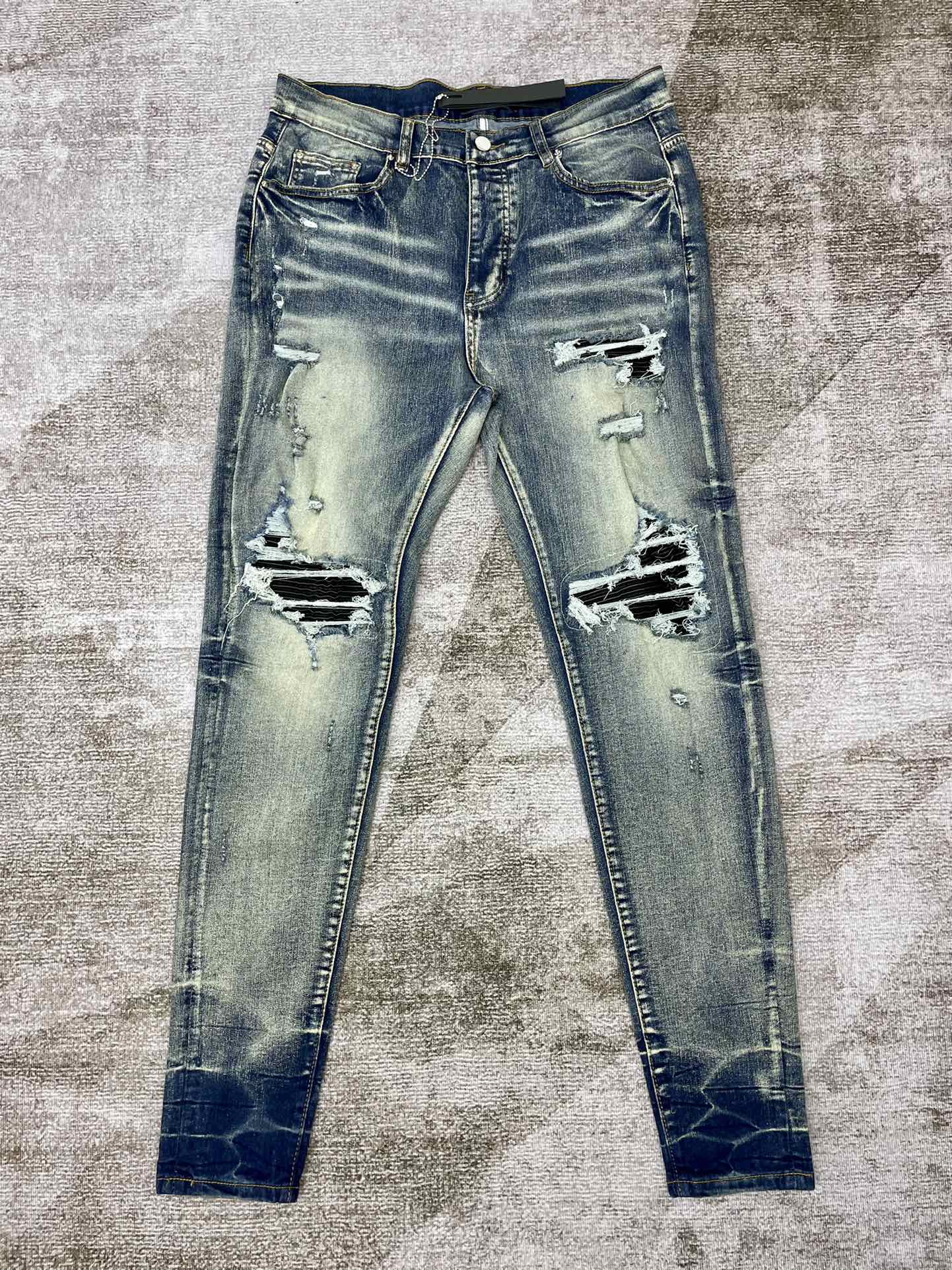 Best Replica Amiri Jeans Replica Leather Cable Spliced - Colareps