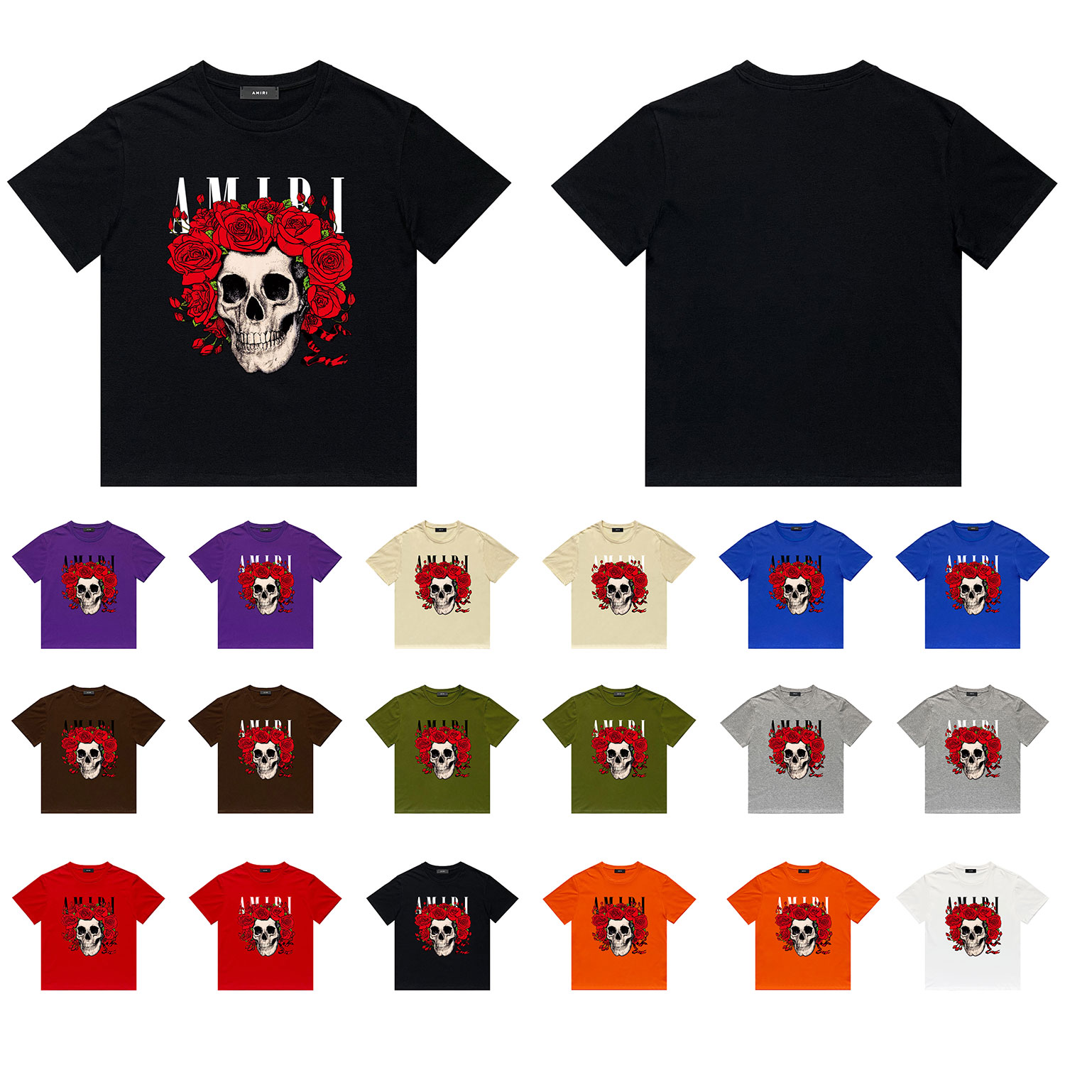 Best Replica Rose skull print tee 18 colors - Colareps