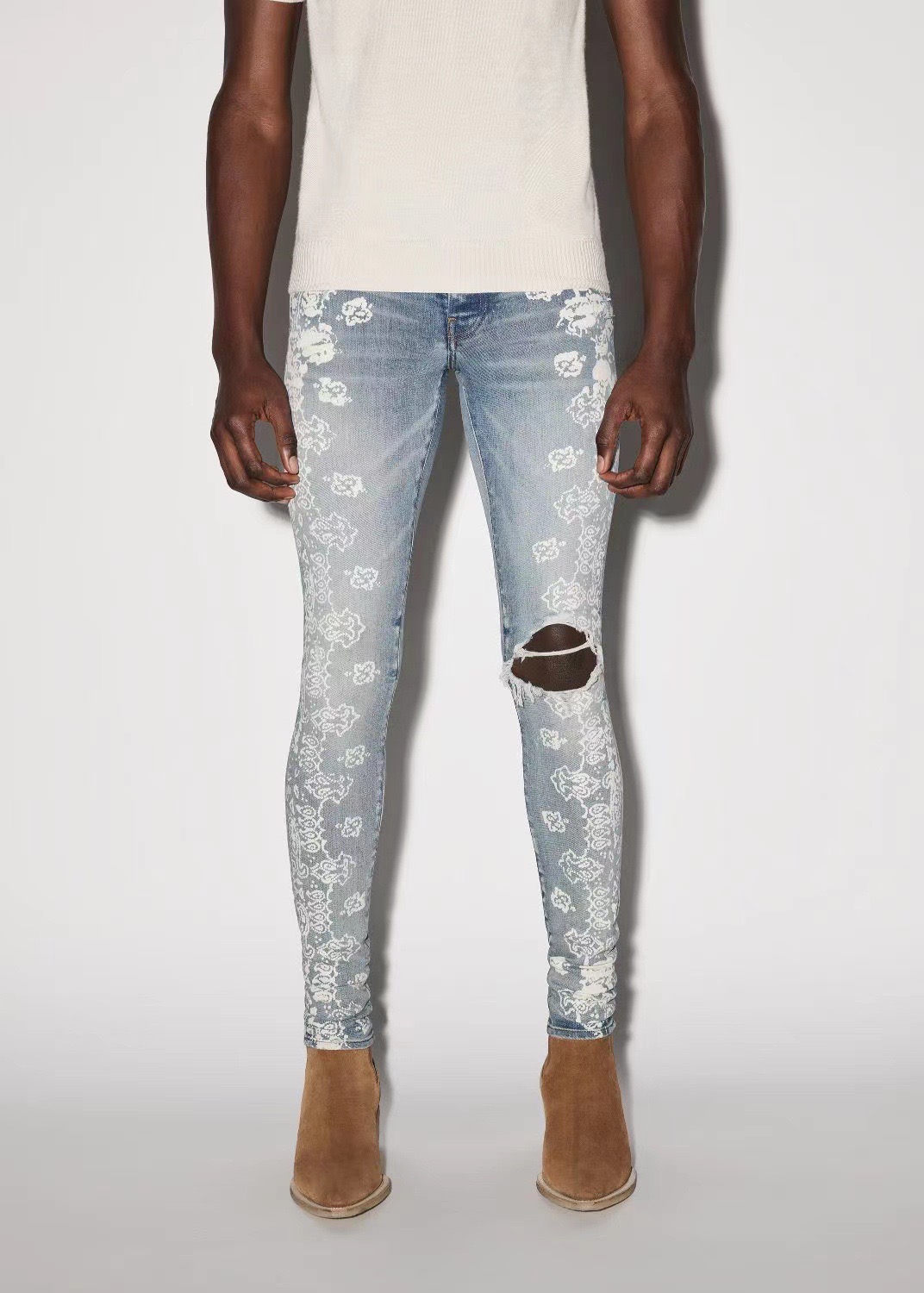 Best Replica Amiri Jeans Replica Paisley print ripped slim-fit - Colareps