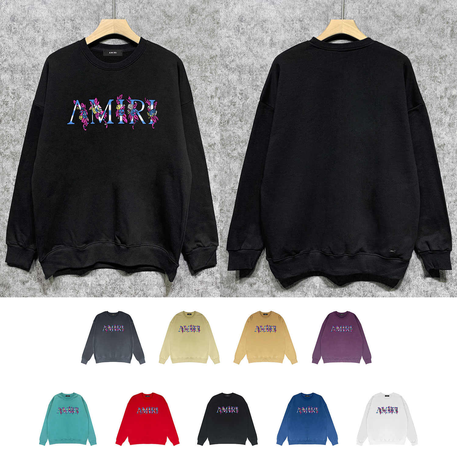 Best Replica Pink flower letter print round neck sweater - Colareps