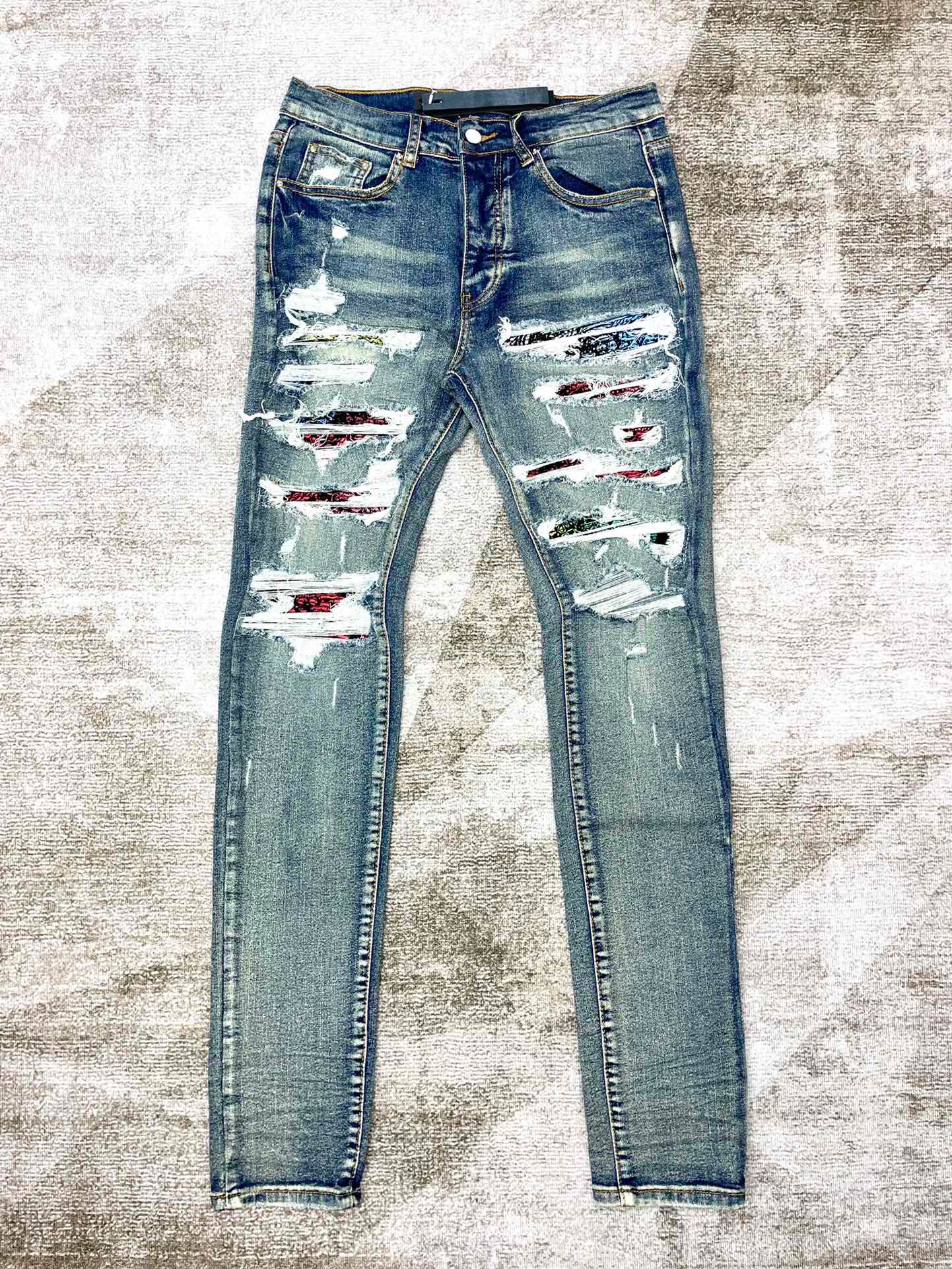 Best Replica Amiri Jeans Replica Multiple Knife Cut cashew Flower Patch Slim - Colareps