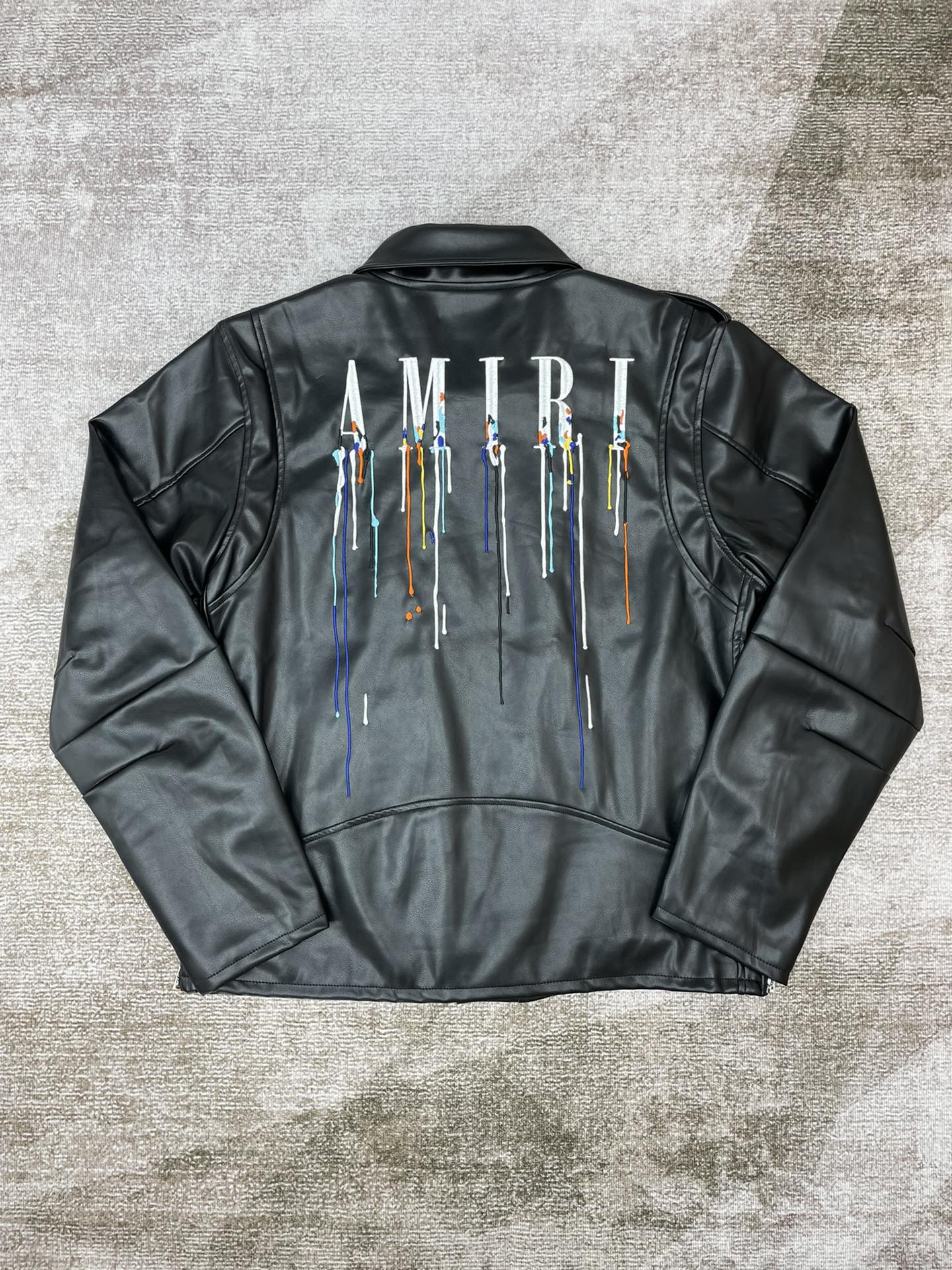 Best Replica 1:1 quality version Color logo embroidered leather biker jacket - Colareps