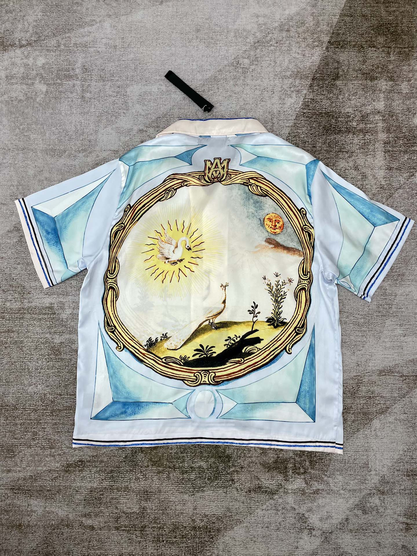 Best Replica 1:1 quality version Peacock and Swan Silk Print Short Sleeve Shirt - Colareps