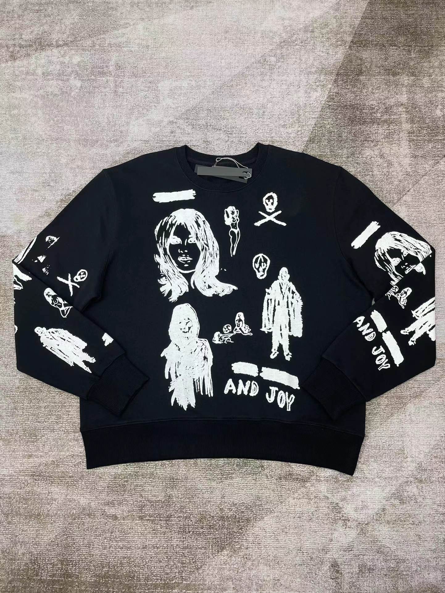 Best Replica Sketch painting black print round neck sweatshirt - Colareps