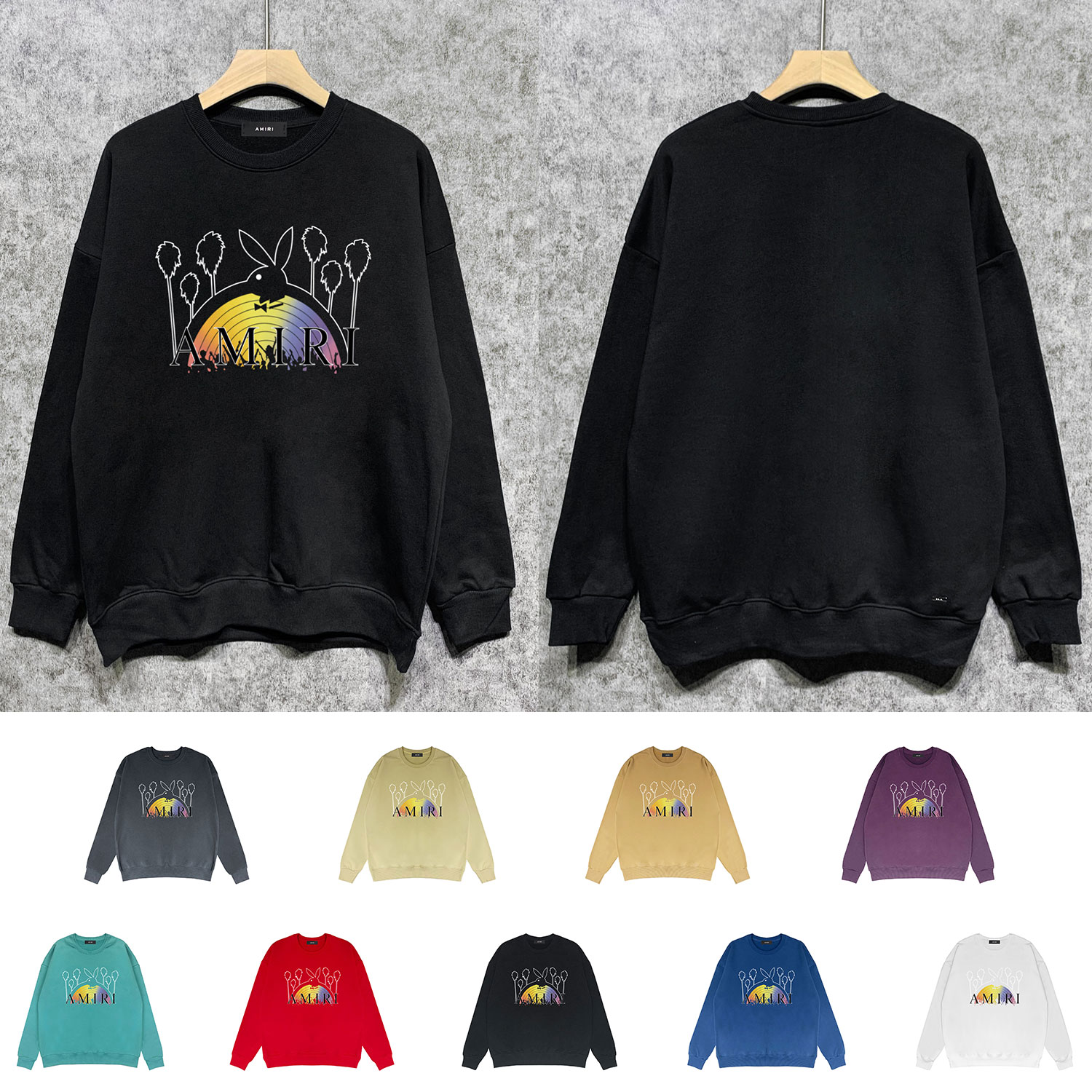 Best Replica Amiri Replica Rabbit Rainbow Print Crew Neck Sweatshirt - Colareps