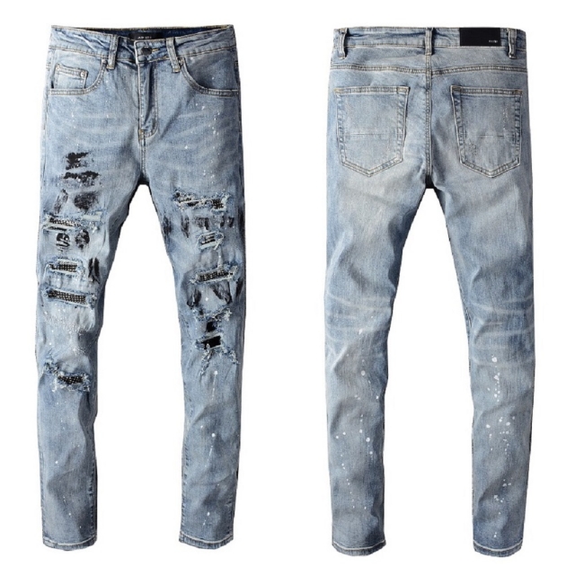 Best Replica Amiri Jeans Replica Ripped on black paint spots - Colareps
