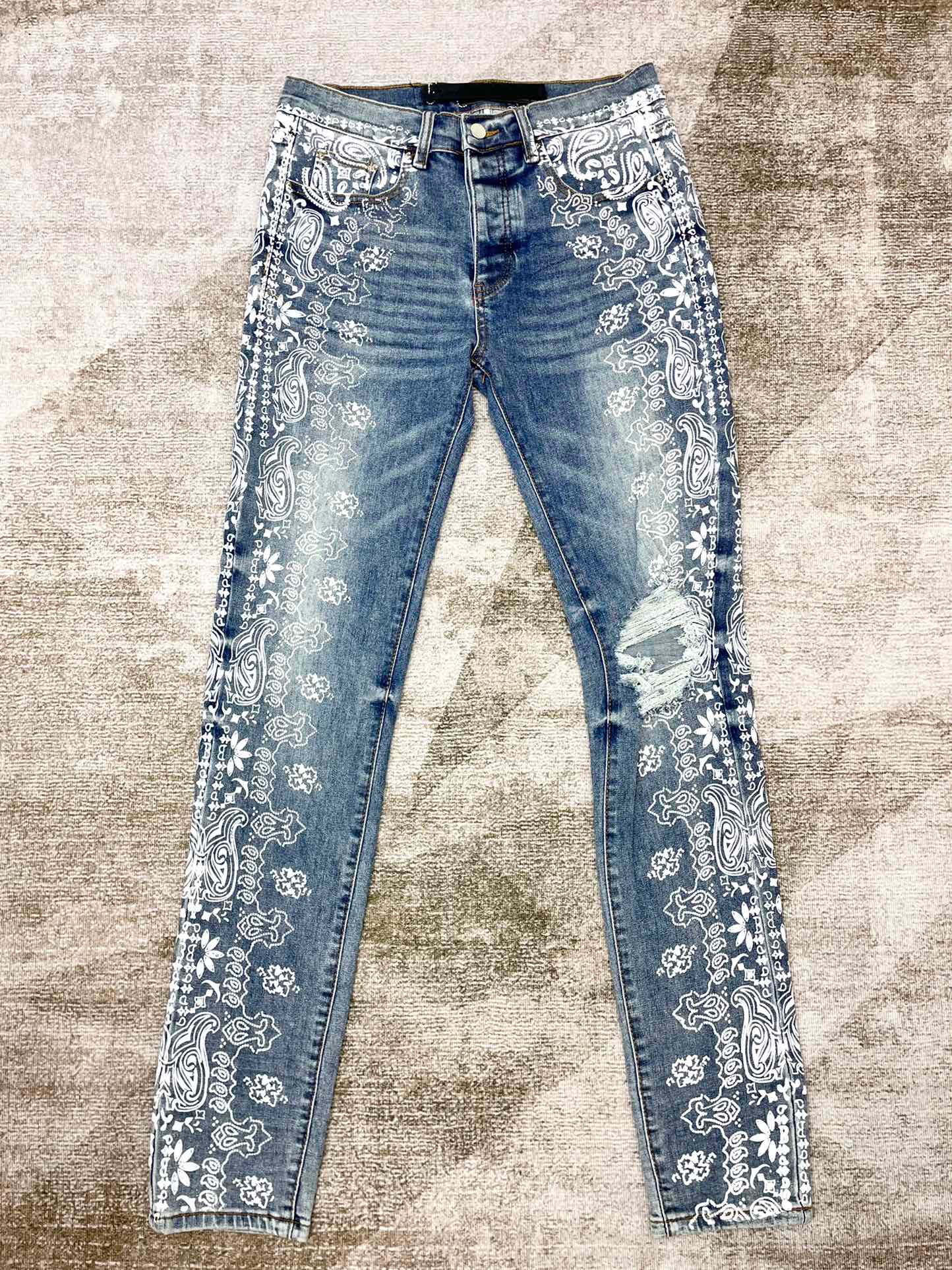 Best Replica Amiri Jeans Replica Paisley print ripped slim-fit - Colareps