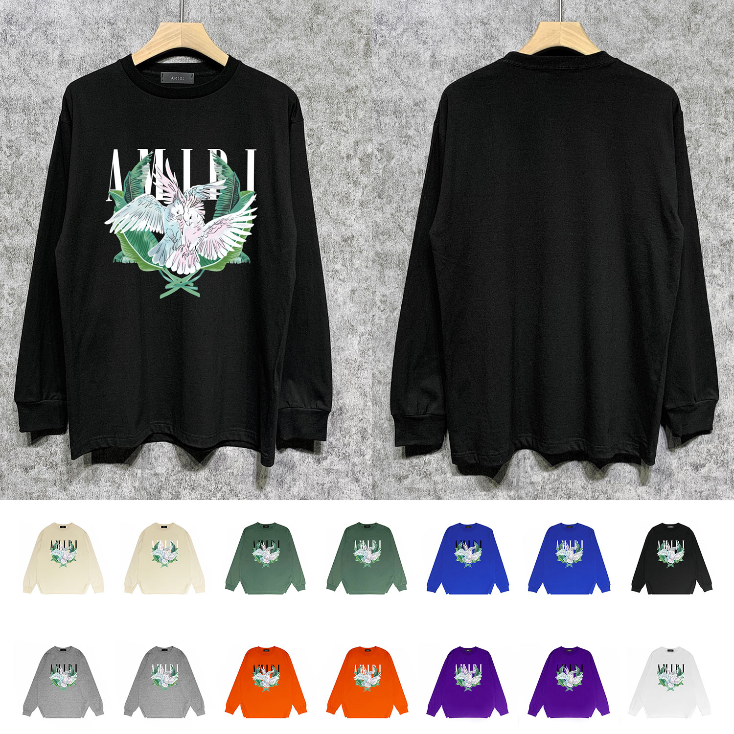 Best Replica Parrot letter print long sleeve tee 14 colors - Colareps