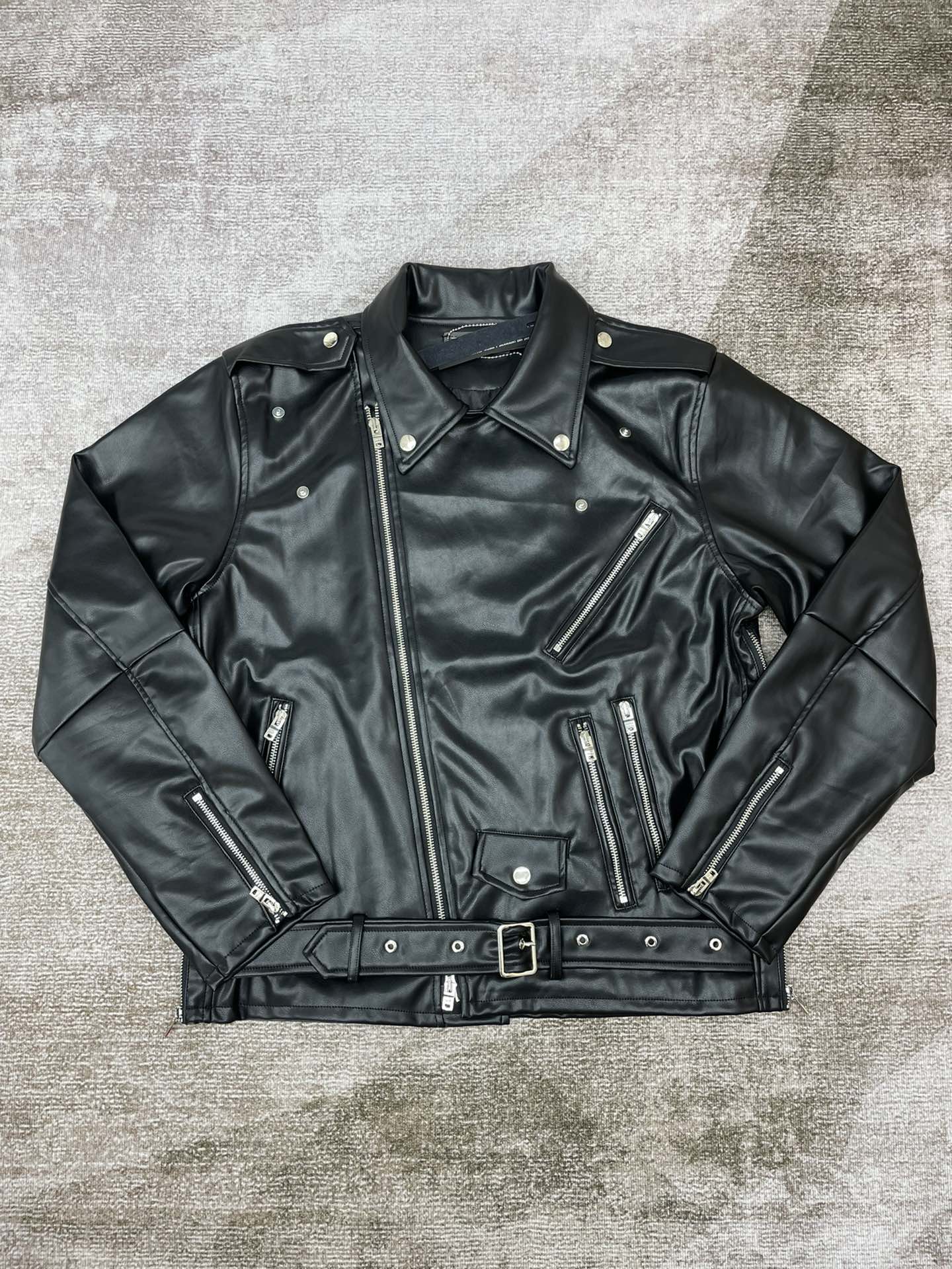 Best Replica 1:1 quality version Color logo embroidered leather biker jacket - Colareps