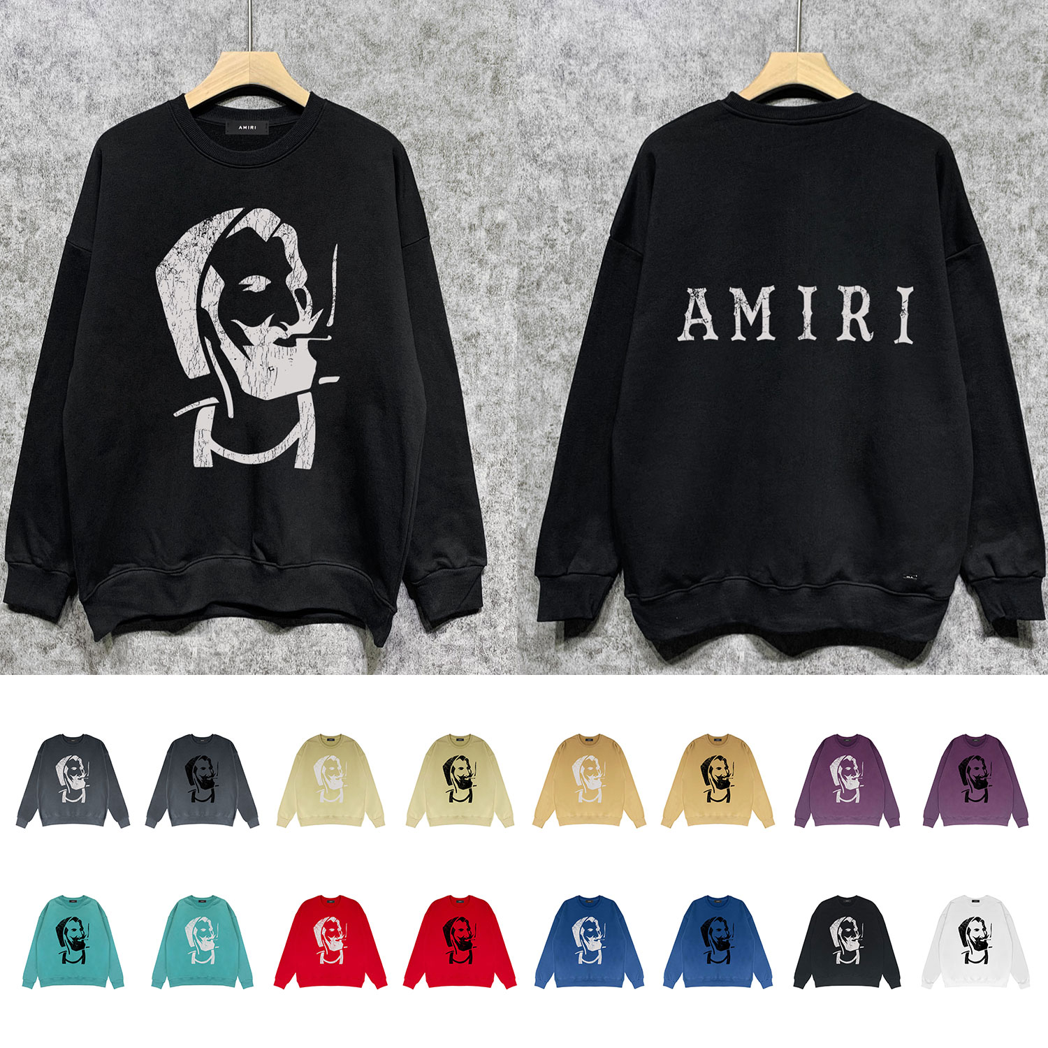 Best Replica Amiri Replica Smoking old man print round neck sweater - Colareps