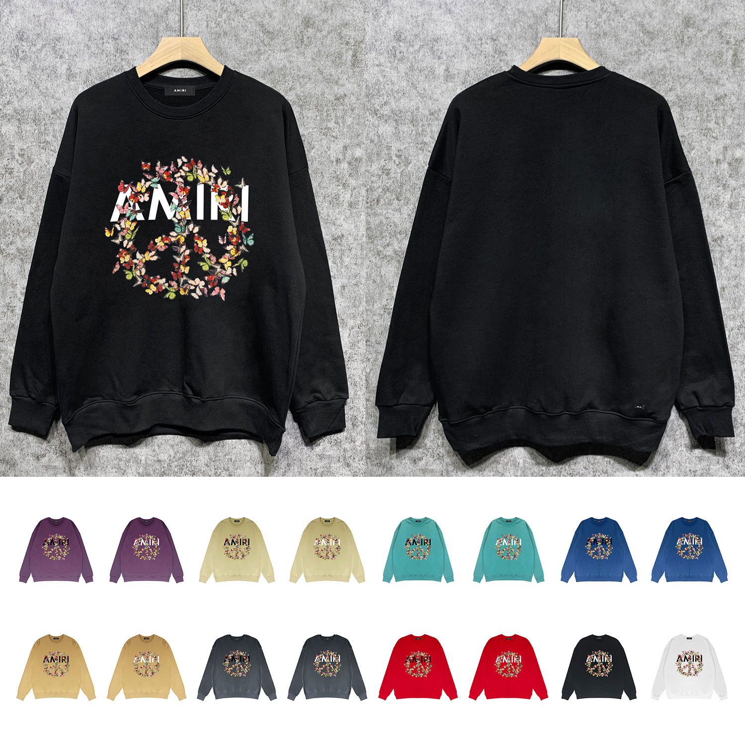 Best Replica Colorful butterfly wreath letter print round neck sweater - Colareps