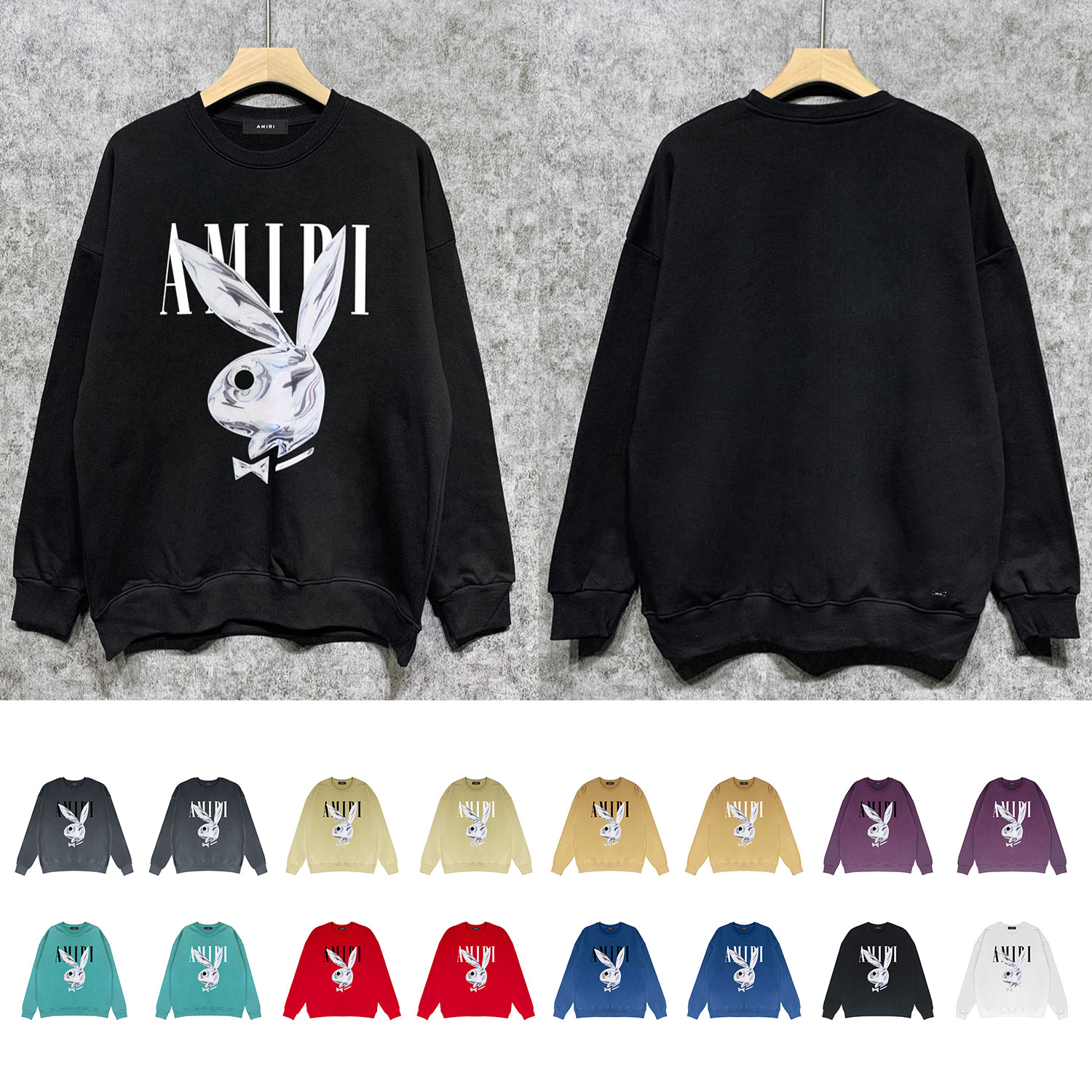 Best Replica Amiri Replica Liquid Silver Rabbit Print Crew Neck Sweatshirt - Colareps