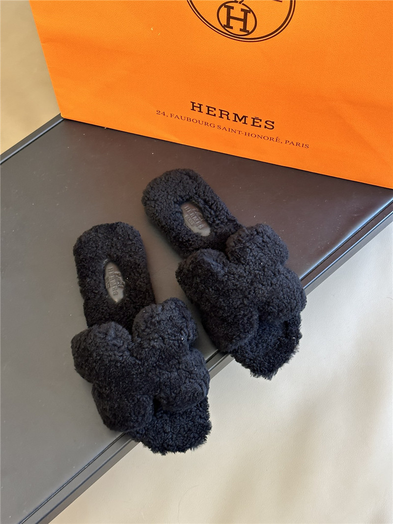 Best Replica Hermès fur roll cake hair H slippers - Colareps