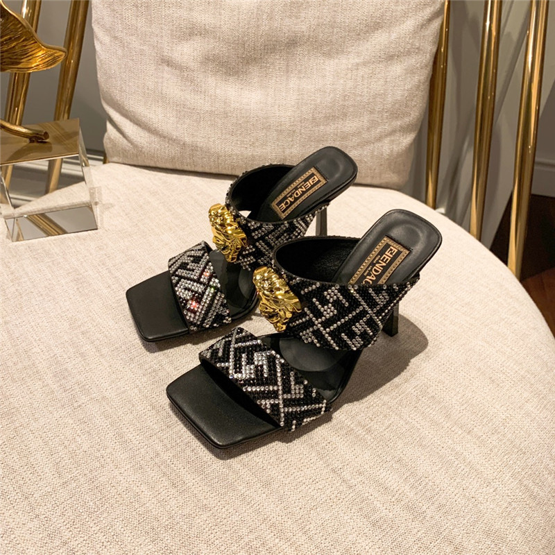 Best Replica fendi x versace medusa FF logo high heel slippers - Colareps