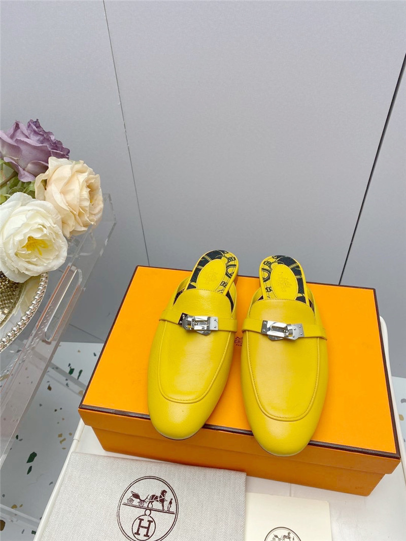 Best Replica hermes kelly gold buckle slippers - Colareps
