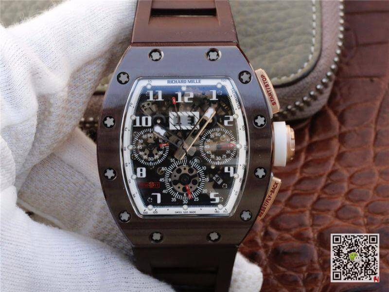 Best Replica Replica Richard Mille RM011 KV Factory Men Watches 1:1 Best Edition Swiss ETA7750 Brown Ceramic - Colareps