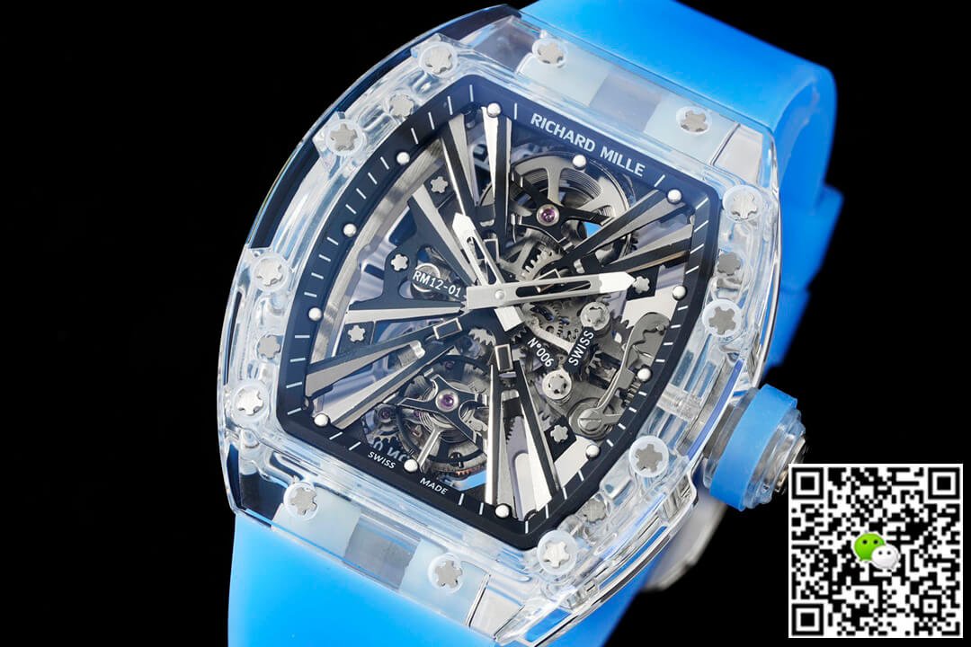 Replica Richard Mille RM12-01 1:1 Best Edition RM Factory Tourbillon Transparent Version Blue Strap