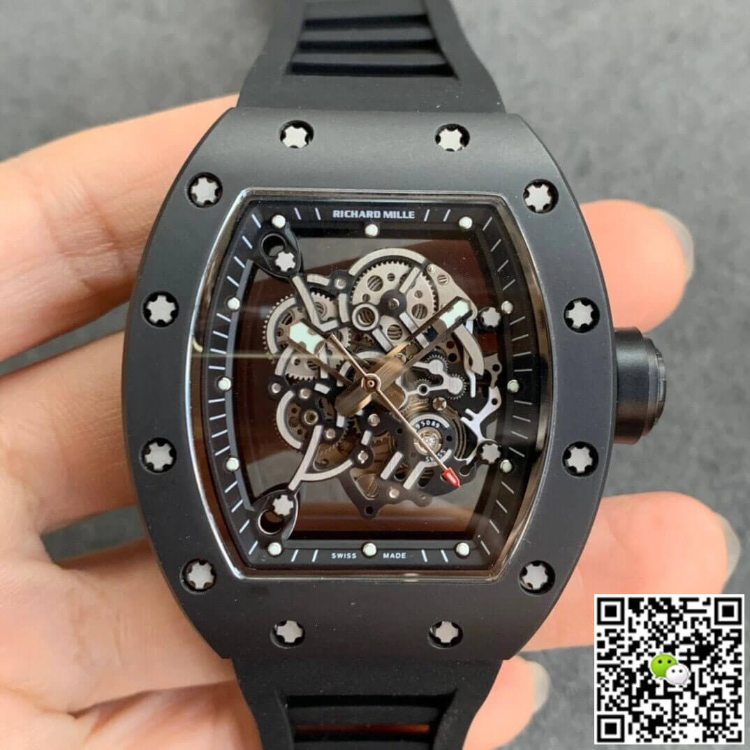 Best Replica Replica Richard Mille RM055 1:1 Best Edition KV Factory V2 Black Ceramic Rubber Strap - Colareps