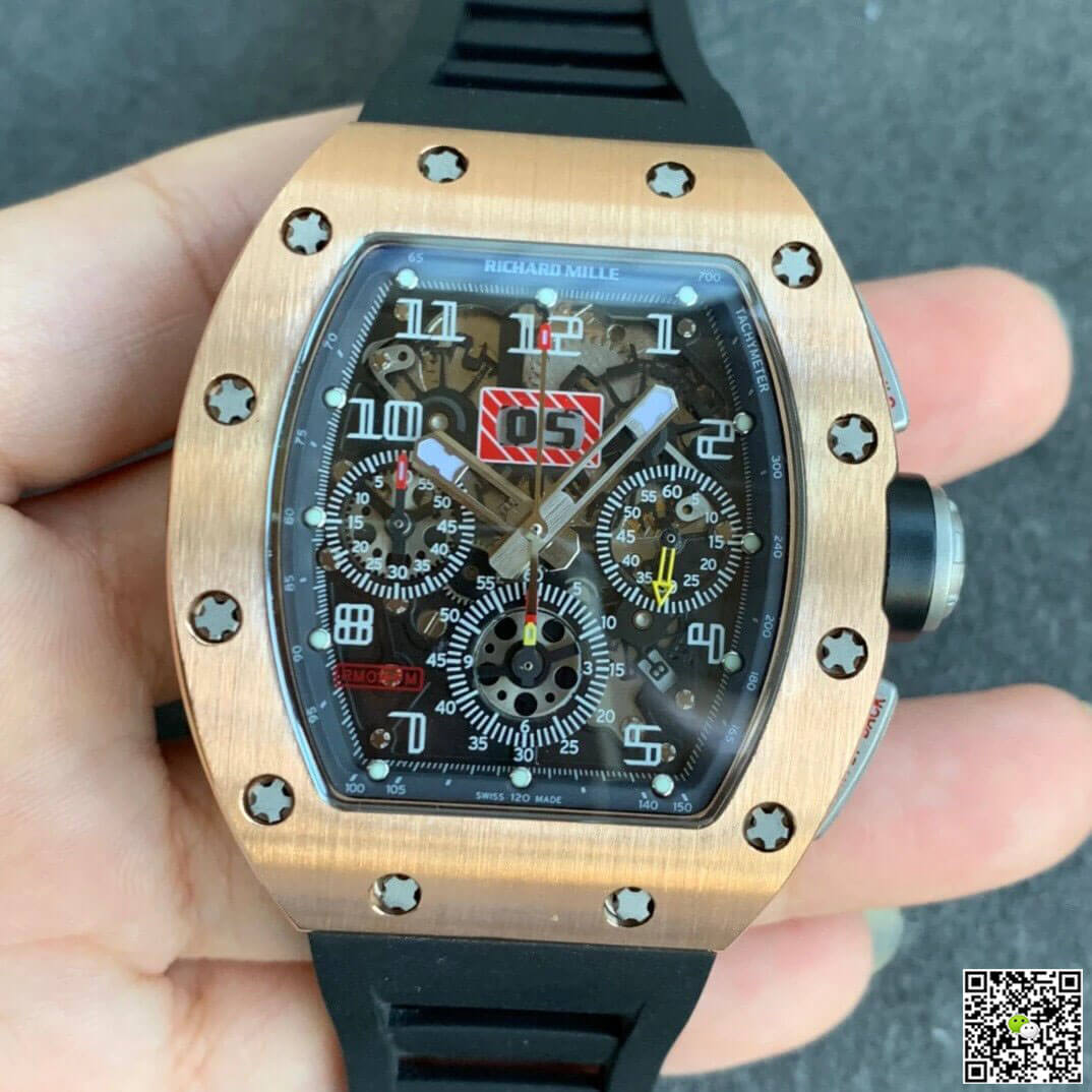 Best Replica Replica Richard Mille RM11 1:1 Best Edition KV Factory Rose Gold Black Strap - Colareps