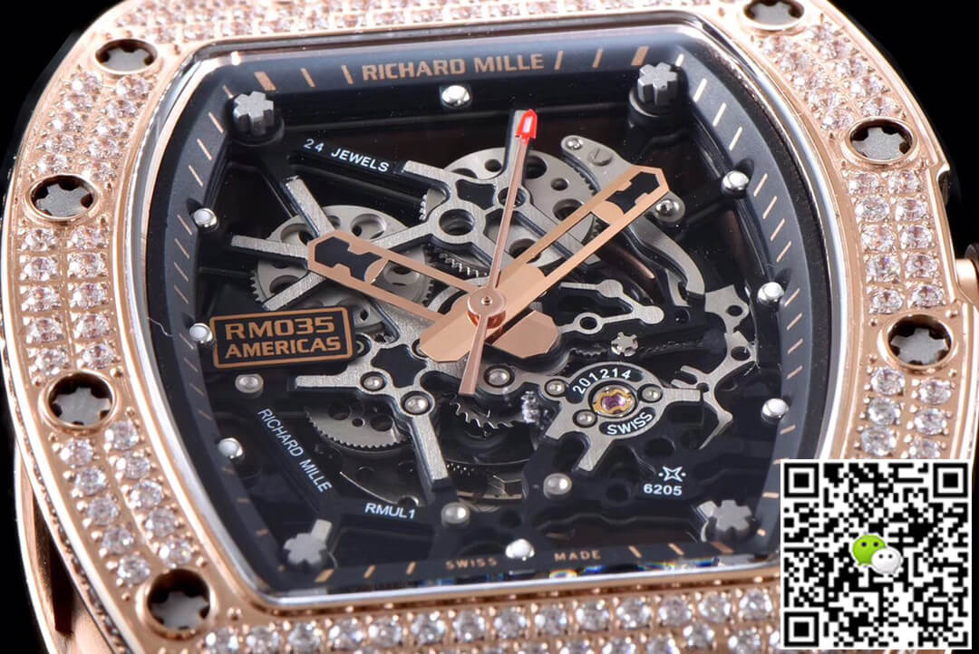 Richard Mille Replica RM035 Americas 1:1 Best Edition KV Factory Rose Gold D1am0nd Case