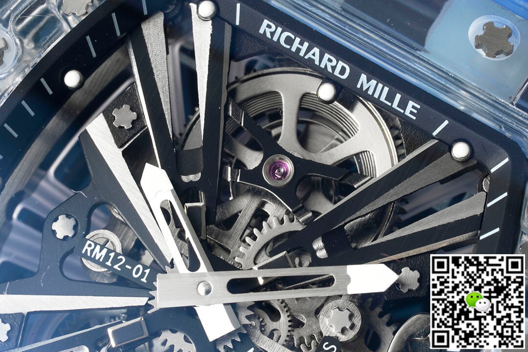 Replica Richard Mille RM12-01 1:1 Best Edition RM Factory Tourbillon Transparent Version Blue Strap