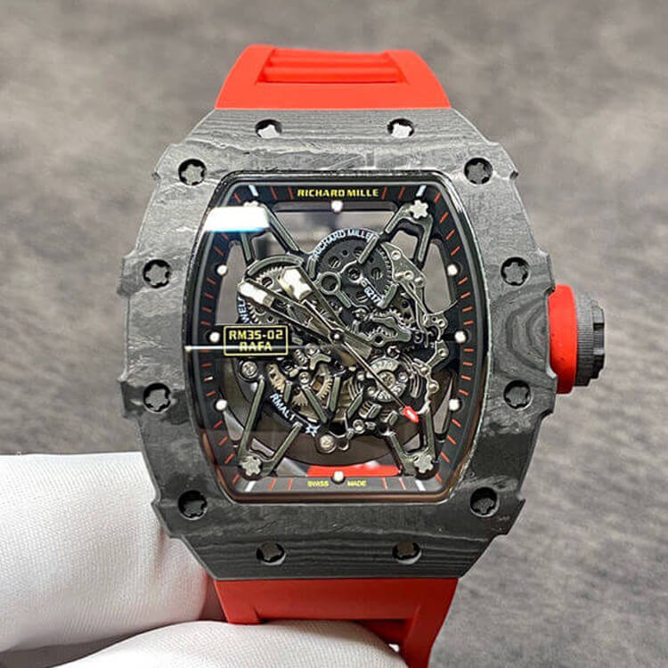 Replica Richard Mille RM35-02 1:1 Best Edition KV Factory Carbon Fiber Red Strap