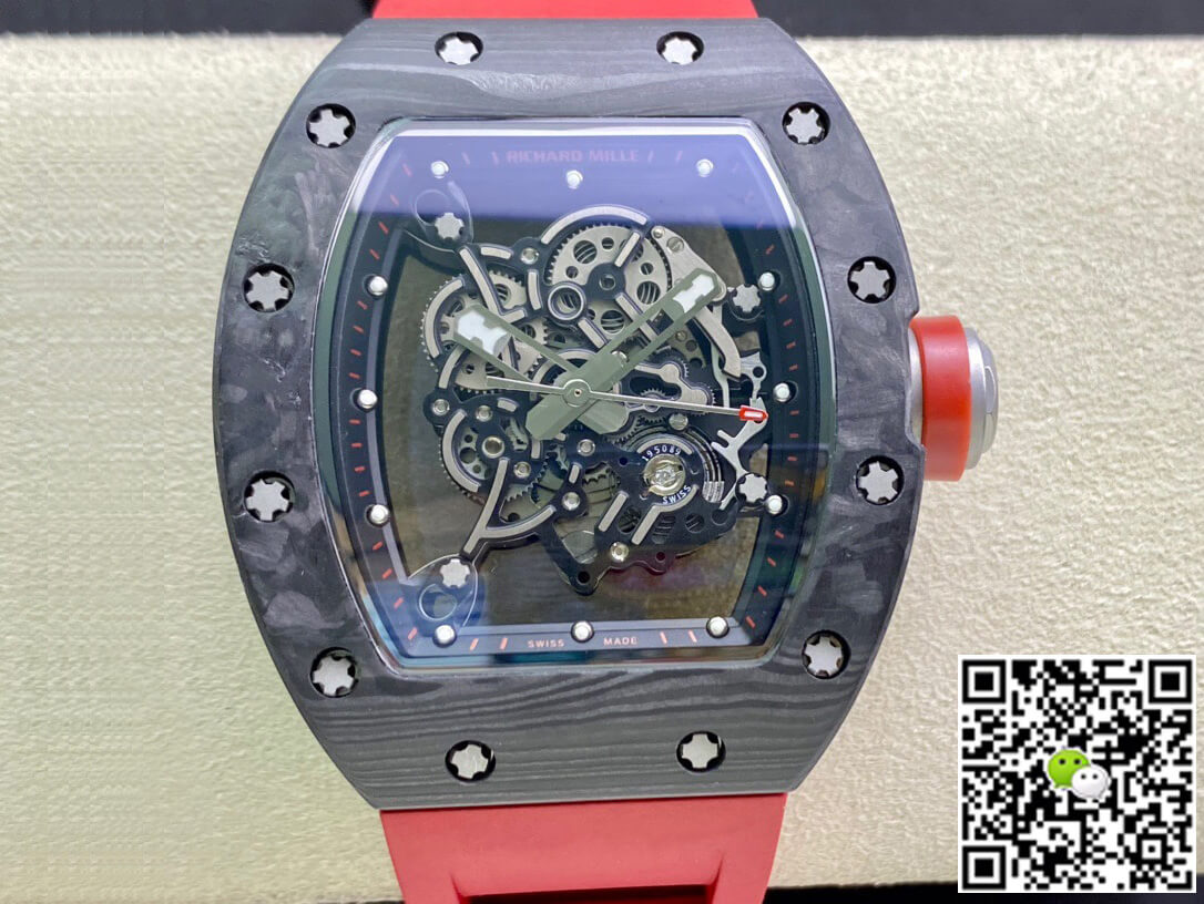 Best Replica Replica Richard Mille RM055 1:1 Best Edition KV Factory V2 Carbon Fiber Red Strap - Colareps
