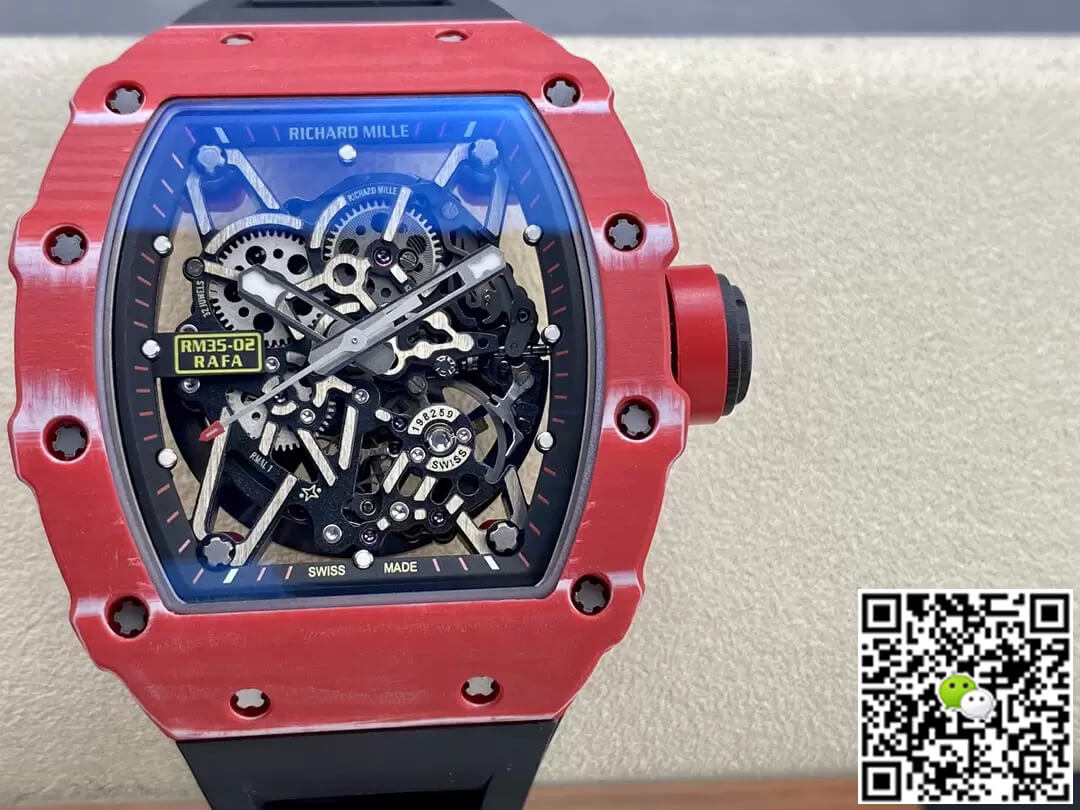 Best Replica Richard Mille Replica RM35-02 1:1 Best Edition T+ Factory Red Carbon Fiber NTPT Case Black Strap - Colareps