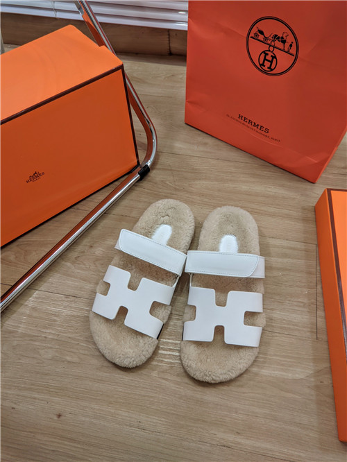 Best Replica hermes lamb wool flat slippers - Colareps