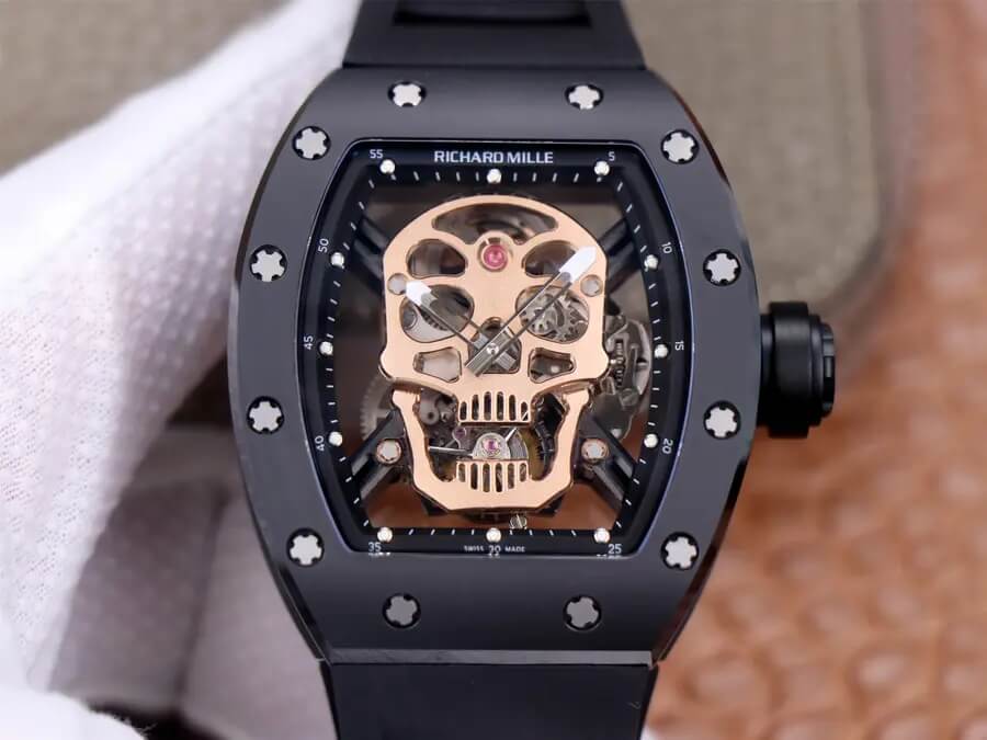 Replica Richard Mille RM52-01 Tourbillon 1:1 Best Edition JB Factory Rose Gold Skull Dial