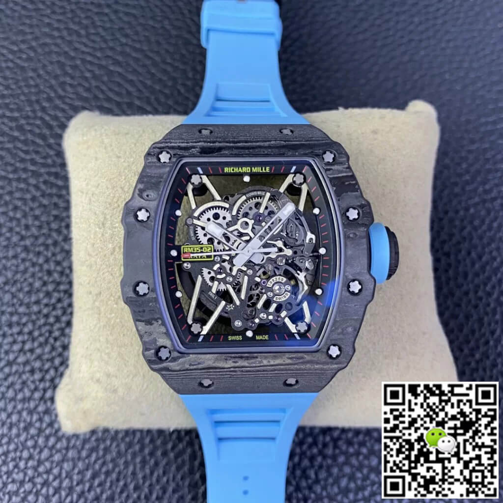 Best Replica Richard Mille Replica RM35-02 1:1 Best Edition T+ Factory NTPT Carbon Fiber Blue Rubber Strap - Colareps