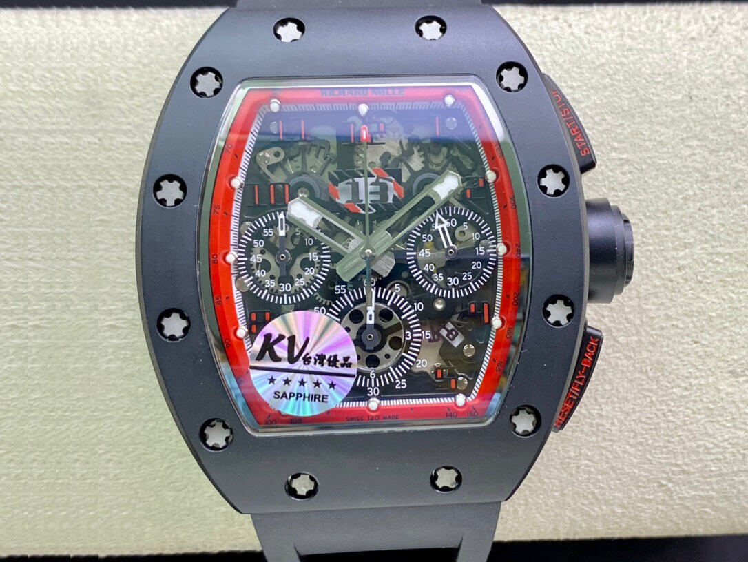 Replica Richard Mille RM011 1:1 Best Edition KV Factory Ceramic Black Strap