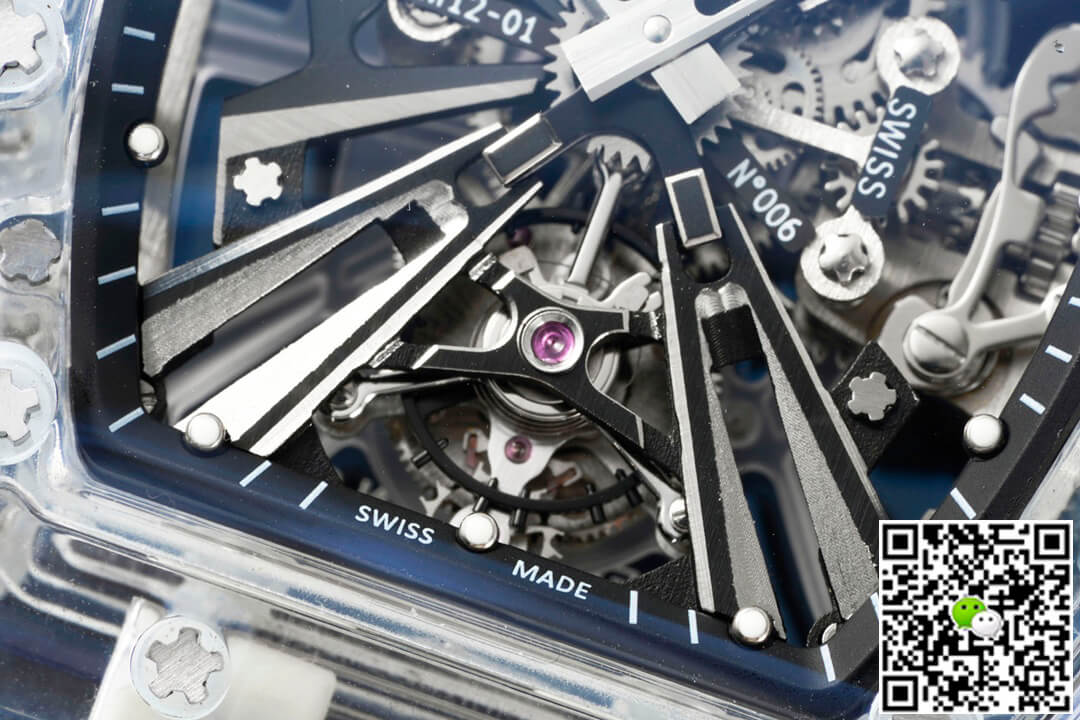 Replica Richard Mille RM12-01 1:1 Best Edition RM Factory Tourbillon Transparent Version Blue Strap
