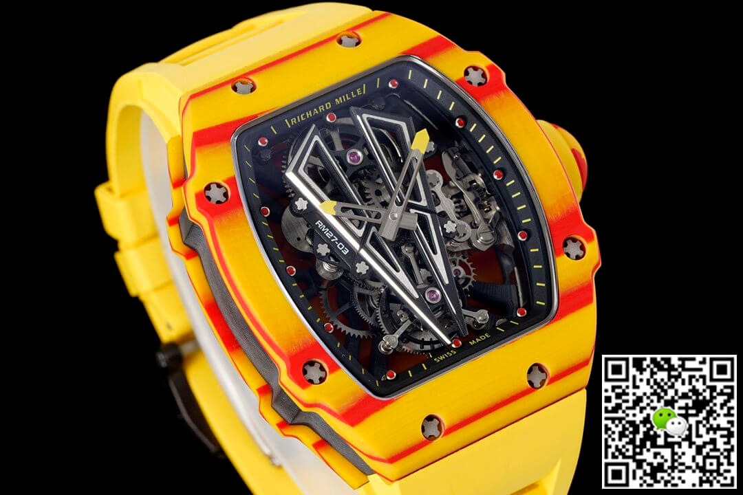 Replica Richard Mille RM27-03 Rafael Nadal Tourbillon 1:1 Best Edition RM Factory Yellow Rubber Strap