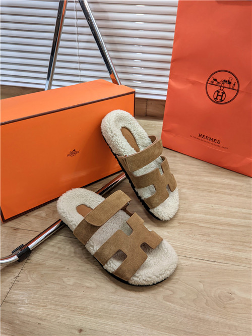 Best Replica hermes lamb wool flat slippers - Colareps