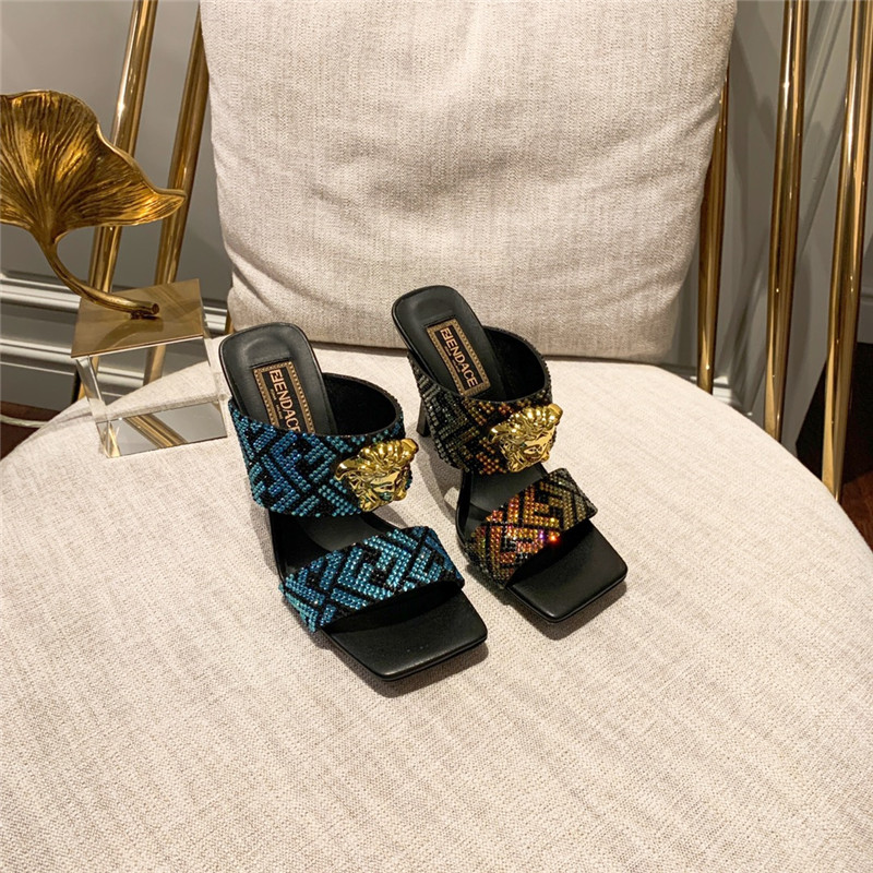 Best Replica fendi x versace medusa FF logo high heel slippers - Colareps