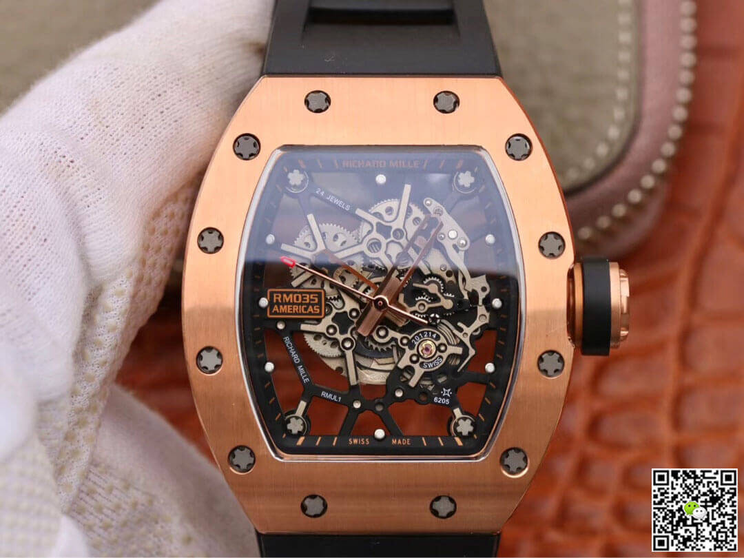 Best Replica Replica Richard Mille RM035 Americas KV Factory 1:1 Best Edition Rose Gold Black Strap - Colareps