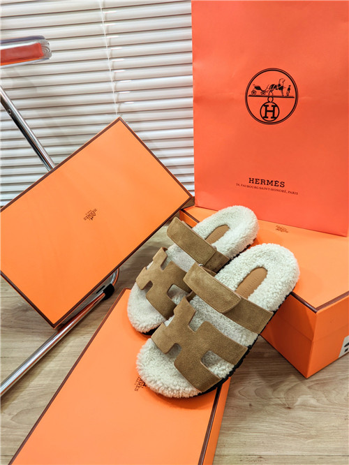 Best Replica hermes lamb wool flat slippers - Colareps