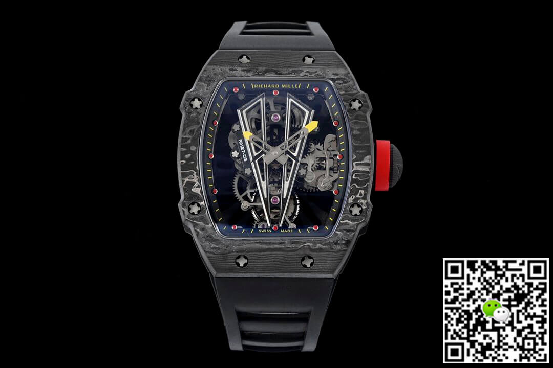 Best Replica Replica Richard Mille RM27-03 Rafael Nadal Tourbillon 1:1 Best Edition RM Factory Black Rubber Strap - Colareps