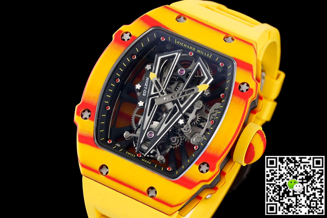 Replica Richard Mille RM27-03 Rafael Nadal Tourbillon 1:1 Best Edition RM Factory Yellow Rubber Strap