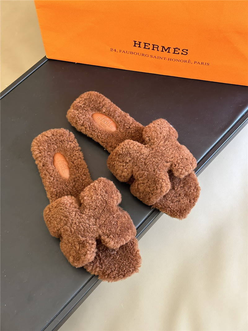 Best Replica Hermès fur roll cake hair H slippers - Colareps