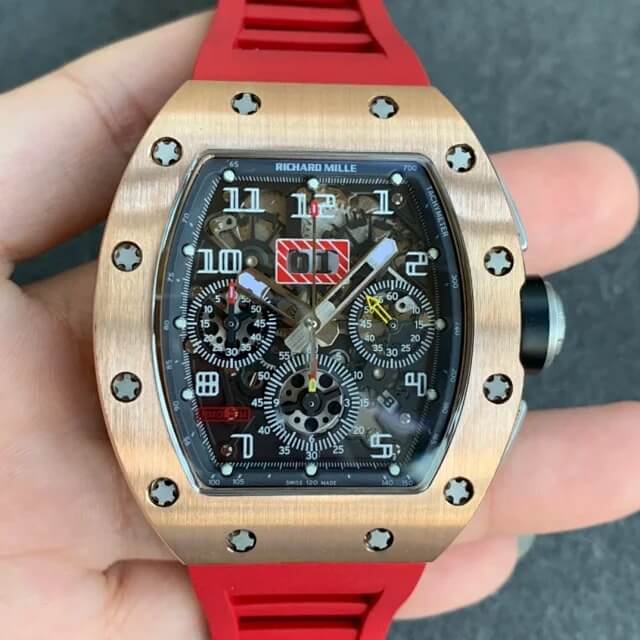 Replica Richard Mille RM011 1:1 Best Edition KV Factory Rose Gold Red Strap