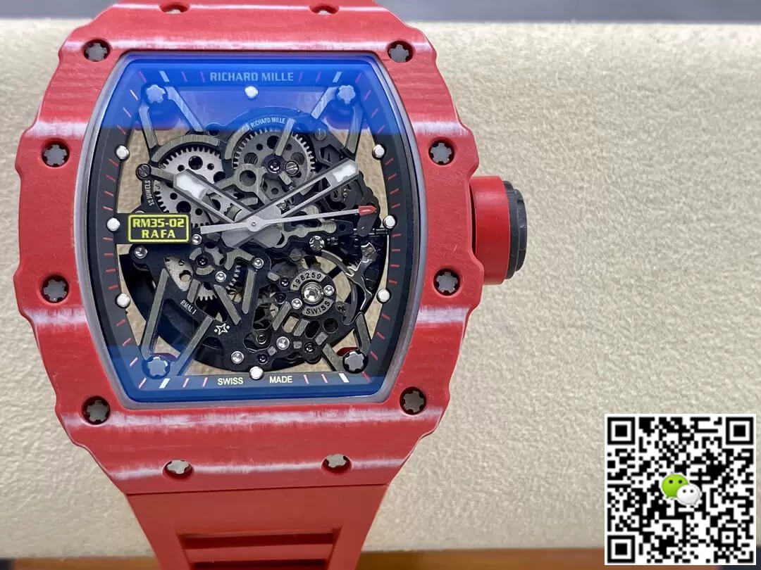 Best Replica Richard Mille Replica RM35-02 1:1 Best Edition T+ Factory Carbon Fiber Red Rubber Strap - Colareps