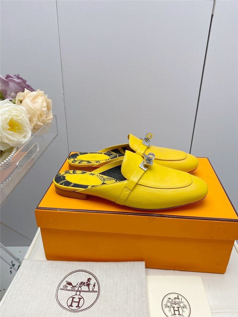 Best Replica hermes kelly gold buckle slippers - Colareps