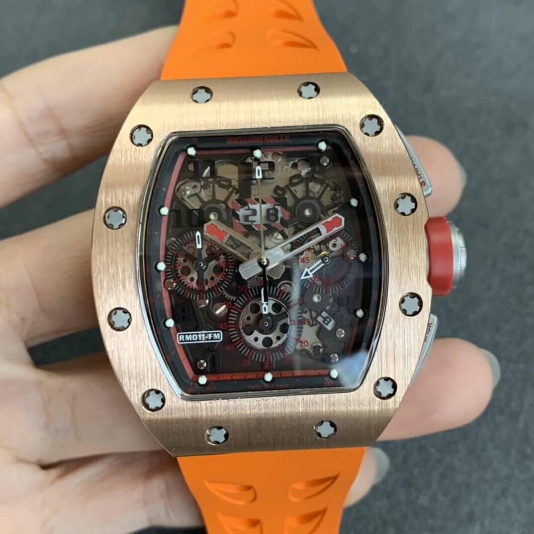 Replica Richard Mille RM011 1:1 Best Edition KV Factory Rose Gold