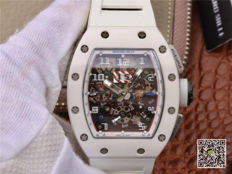 Best Replica Replica Richard Mille RM011 Chronograph KV Factory 1:1 Best Edition Swiss ETA7750 White Rubber Strap - Colareps