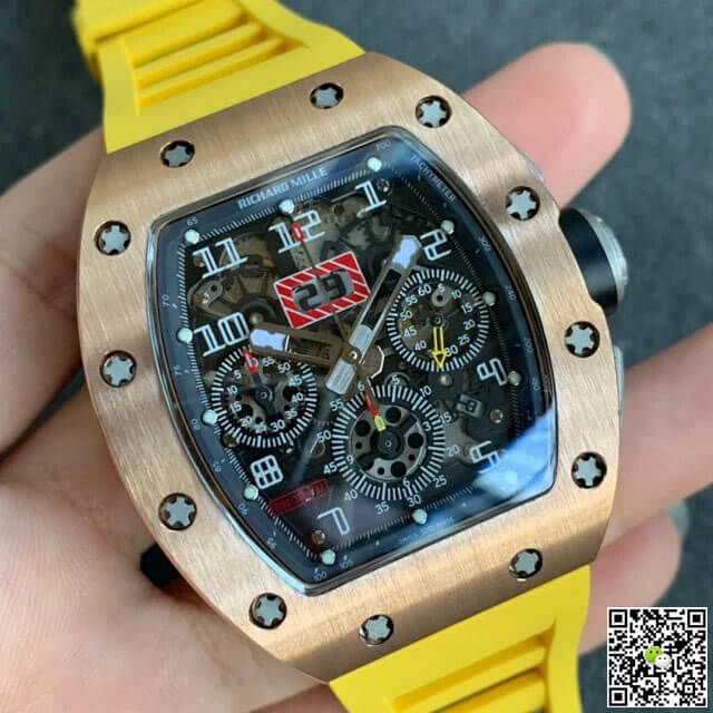 Replica Richard Mille RM011 1:1 Best Edition KV Factory Rose Gold Rubber Strap