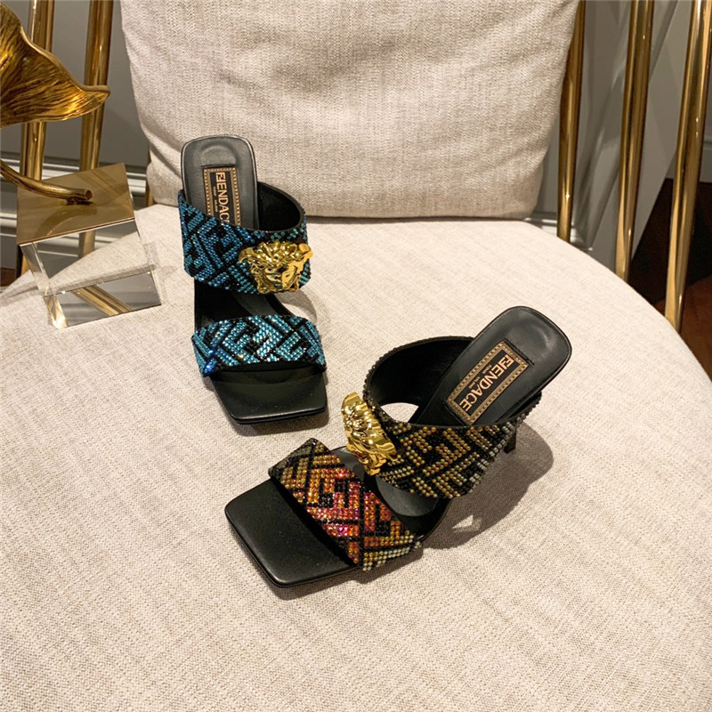 Best Replica fendi x versace medusa FF logo high heel slippers - Colareps