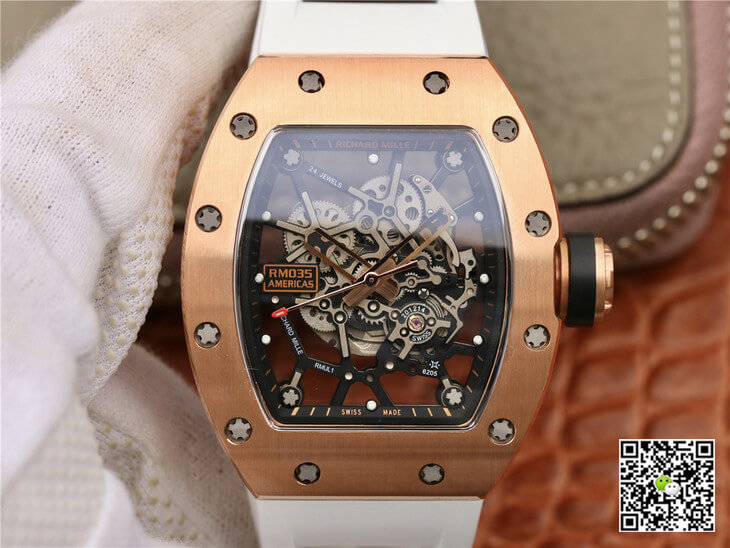 Best Replica Replica Richard Mille RM035 Americas KV Factory 1:1 Best Edition Rose Gold White Strap - Colareps