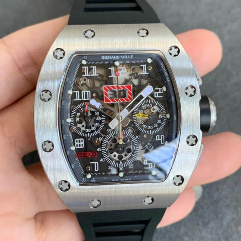 Replica Richard Mille RM011 1:1 Best Edition KV Factory Black Rubber Strap